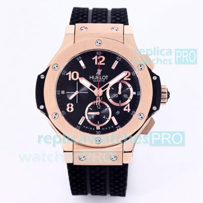 Replica Hublot Big Bang Black Chronograph Rose Gold Watch 44mm - Swiss 4100